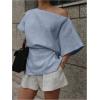 imageMakeMeChic Womens Summer Asymmetrical Tops Dolman Sleeve Blouse One Shoulder Split Hem Dressy ShirtBlue a