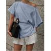 imageMakeMeChic Womens Summer Asymmetrical Tops Dolman Sleeve Blouse One Shoulder Split Hem Dressy ShirtBlue a