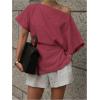 imageMakeMeChic Womens Summer Asymmetrical Tops Dolman Sleeve Blouse One Shoulder Split Hem Dressy ShirtHot Pink