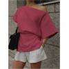 imageMakeMeChic Womens Summer Asymmetrical Tops Dolman Sleeve Blouse One Shoulder Split Hem Dressy ShirtHot Pink
