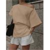 imageMakeMeChic Womens Summer Asymmetrical Tops Dolman Sleeve Blouse One Shoulder Split Hem Dressy ShirtKhaki