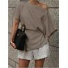 imageMakeMeChic Womens Summer Asymmetrical Tops Dolman Sleeve Blouse One Shoulder Split Hem Dressy ShirtLight Khaki