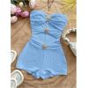 imageMakeMeChic Womens Summer Short Rompers Cut Out Bandeau Strapless One Piece JumpsuitsBlue