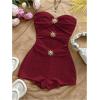 imageMakeMeChic Womens Summer Short Rompers Cut Out Bandeau Strapless One Piece JumpsuitsBurgundy Solid