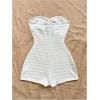 imageMakeMeChic Womens Summer Short Rompers Cut Out Bandeau Strapless One Piece JumpsuitsPlain White