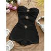 imageMakeMeChic Womens Summer Short Rompers Cut Out Bandeau Strapless One Piece JumpsuitsSolid Black