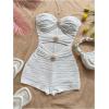 imageMakeMeChic Womens Summer Short Rompers Cut Out Bandeau Strapless One Piece JumpsuitsTexture White