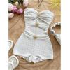 imageMakeMeChic Womens Summer Short Rompers Cut Out Bandeau Strapless One Piece JumpsuitsWhite Solid