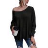 imageMakeMeChic Womens Tie Back Tops V Neck Long Sleeve Off Shoulder Casual Tee Shirt TopBlack