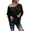 imageMakeMeChic Womens Tie Back Tops V Neck Long Sleeve Off Shoulder Casual Tee Shirt TopBlack
