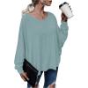 imageMakeMeChic Womens Tie Back Tops V Neck Long Sleeve Off Shoulder Casual Tee Shirt TopBlue