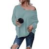 imageMakeMeChic Womens Tie Back Tops V Neck Long Sleeve Off Shoulder Casual Tee Shirt TopBlue