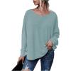 imageMakeMeChic Womens Tie Back Tops V Neck Long Sleeve Off Shoulder Casual Tee Shirt TopBlue