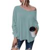 imageMakeMeChic Womens Tie Back Tops V Neck Long Sleeve Off Shoulder Casual Tee Shirt TopBlue