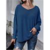 imageMakeMeChic Womens Tie Back Tops V Neck Long Sleeve Off Shoulder Casual Tee Shirt TopBlue a
