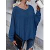 imageMakeMeChic Womens Tie Back Tops V Neck Long Sleeve Off Shoulder Casual Tee Shirt TopBlue a