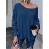 imageMakeMeChic Womens Tie Back Tops V Neck Long Sleeve Off Shoulder Casual Tee Shirt TopBlue a