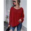 imageMakeMeChic Womens Tie Back Tops V Neck Long Sleeve Off Shoulder Casual Tee Shirt TopBurgury