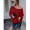 imageMakeMeChic Womens Tie Back Tops V Neck Long Sleeve Off Shoulder Casual Tee Shirt TopBurgury