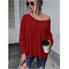 imageMakeMeChic Womens Tie Back Tops V Neck Long Sleeve Off Shoulder Casual Tee Shirt TopBurgury