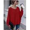 imageMakeMeChic Womens Tie Back Tops V Neck Long Sleeve Off Shoulder Casual Tee Shirt TopBurgury