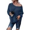 imageMakeMeChic Womens Tie Back Tops V Neck Long Sleeve Off Shoulder Casual Tee Shirt TopDusty Blue