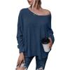 imageMakeMeChic Womens Tie Back Tops V Neck Long Sleeve Off Shoulder Casual Tee Shirt TopDusty Blue