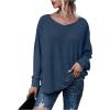imageMakeMeChic Womens Tie Back Tops V Neck Long Sleeve Off Shoulder Casual Tee Shirt TopDusty Blue