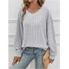 imageMakeMeChic Womens Tie Back Tops V Neck Long Sleeve Off Shoulder Casual Tee Shirt TopGrey a