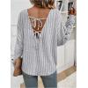 imageMakeMeChic Womens Tie Back Tops V Neck Long Sleeve Off Shoulder Casual Tee Shirt TopGrey a
