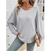 imageMakeMeChic Womens Tie Back Tops V Neck Long Sleeve Off Shoulder Casual Tee Shirt TopGrey a