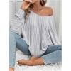 imageMakeMeChic Womens Tie Back Tops V Neck Long Sleeve Off Shoulder Casual Tee Shirt TopGrey a