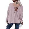imageMakeMeChic Womens Tie Back Tops V Neck Long Sleeve Off Shoulder Casual Tee Shirt TopLight Pink