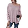 imageMakeMeChic Womens Tie Back Tops V Neck Long Sleeve Off Shoulder Casual Tee Shirt TopLight Pink