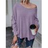 imageMakeMeChic Womens Tie Back Tops V Neck Long Sleeve Off Shoulder Casual Tee Shirt TopPurple