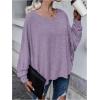 imageMakeMeChic Womens Tie Back Tops V Neck Long Sleeve Off Shoulder Casual Tee Shirt TopPurple