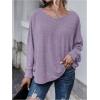imageMakeMeChic Womens Tie Back Tops V Neck Long Sleeve Off Shoulder Casual Tee Shirt TopPurple