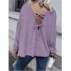 imageMakeMeChic Womens Tie Back Tops V Neck Long Sleeve Off Shoulder Casual Tee Shirt TopPurple