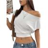 imageMakeMeChic Womens Off The Shoulder Crop Tops Short Sleeve Going Out T ShirtWhite