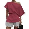 imageMakeMeChic Womens Summer Asymmetrical Tops Dolman Sleeve Blouse One Shoulder Split Hem Dressy ShirtHot Pink
