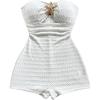 imageMakeMeChic Womens Summer Short Rompers Cut Out Bandeau Strapless One Piece JumpsuitsPlain White