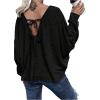 imageMakeMeChic Womens Tie Back Tops V Neck Long Sleeve Off Shoulder Casual Tee Shirt TopBlack