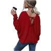 imageMakeMeChic Womens Tie Back Tops V Neck Long Sleeve Off Shoulder Casual Tee Shirt TopBurgury