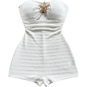 imageMakeMeChic Womens Summer Short Rompers Cut Out Bandeau Strapless One Piece JumpsuitsPlain White