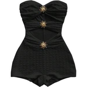 imageMakeMeChic Womens Summer Short Rompers Cut Out Bandeau Strapless One Piece JumpsuitsSolid Black