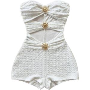 imageMakeMeChic Womens Summer Short Rompers Cut Out Bandeau Strapless One Piece JumpsuitsWhite Solid