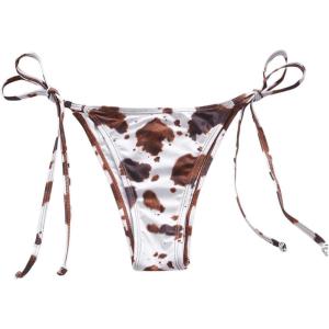 imageMakeMeChic Womens Cow Print Bikini Bottom Tie Side Thong Cute Swimwear Bathing Suit BottomsMulticolor