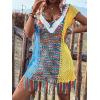 imageMakeMeChic Womens Crochet Bikini Cover Up Short Sleeve V Neck Fringe Beach Mini DressMulticolor