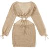 imageMakeMeChic Womens Crochet Cover Up Long Sleeve Knitted Swim Beach Cover Up Dress SwimwearPlus Apricot