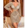 imageMakeMeChic Womens Crochet Cover Up Long Sleeve Knitted Swim Beach Cover Up Dress SwimwearPlus Apricot